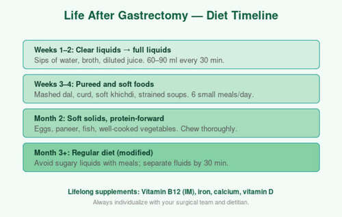 Gastrectomy (Stomach Removal Surgery) — clinical infographic by Dr. Abhishek Aggarwal